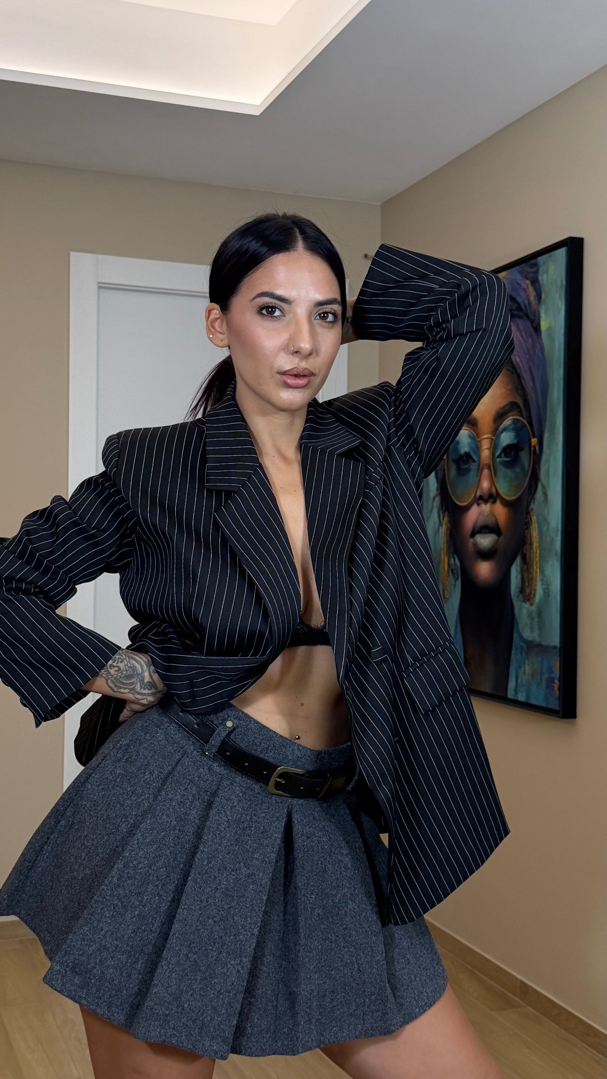 Blazer nero gessato