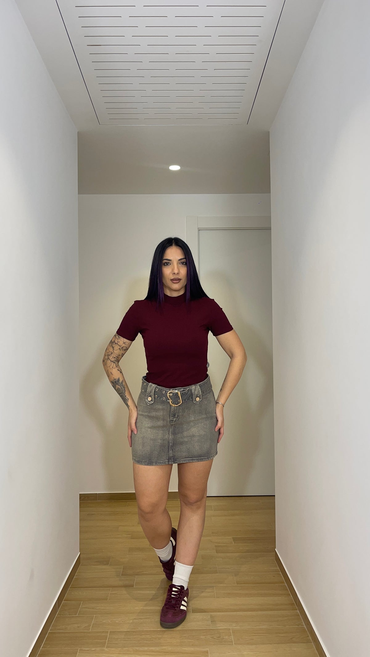 Minigonna di jeans grigia  in denim elastica
