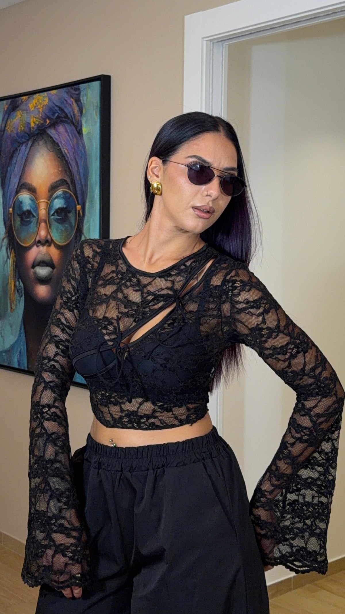 Top in pizzo manica a campana