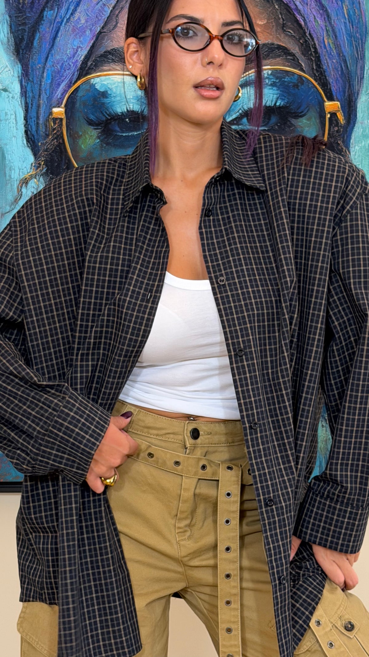 Camicia a quadri con spallina