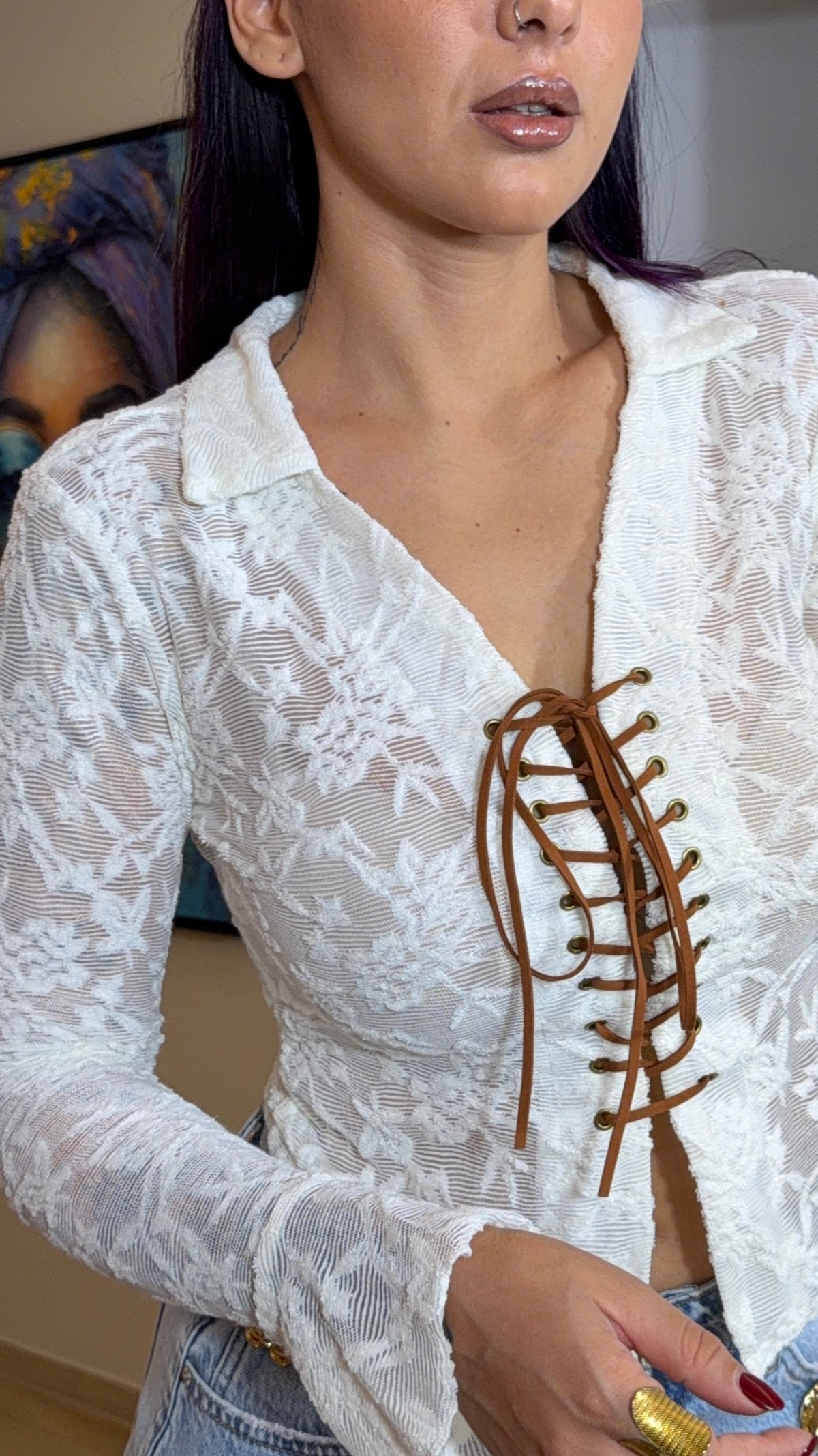 Maglia velata in pizzo